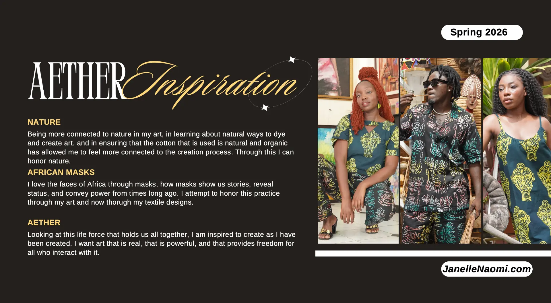 Aether Inspiration — organic cotton from Benin, batik, African masks and nature