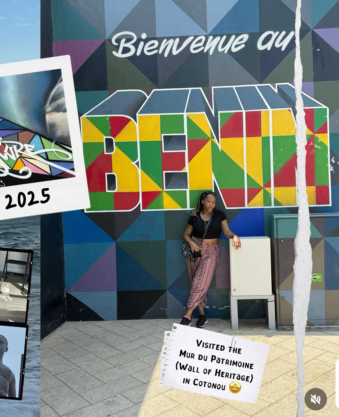 Kenyatta at the Mur du Patrimoine (Wall of Heritage) mural in Cotonou, Benin
